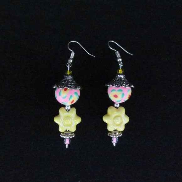 New Hand Crafted Pink Floral Pagoda Inspired Earrings - Picture 3 of 6